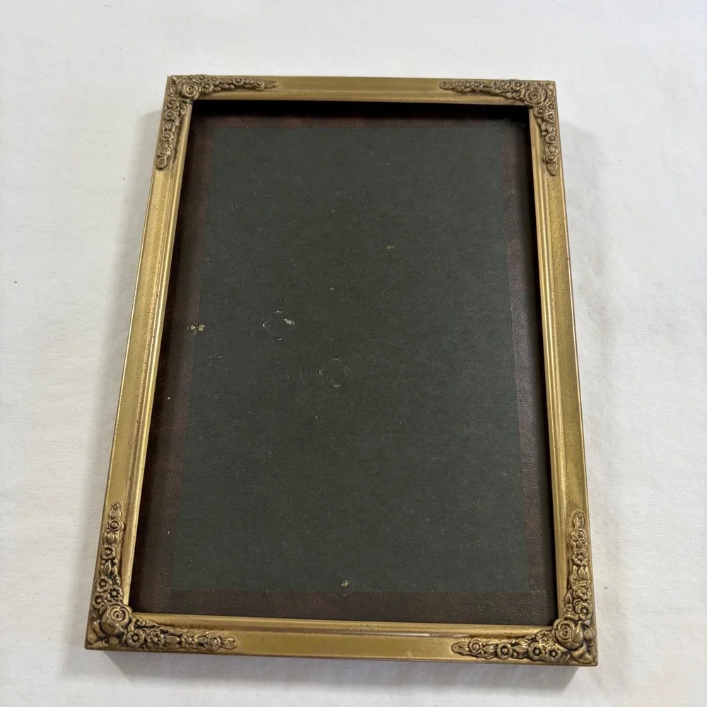 Vintage Brass Ornate Floral Rose Picture Frame Gold Tone 5x7 Tabletop Wall Hang